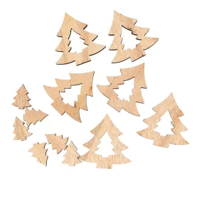   Set decorațiuni Crăciun, brazi din lemn, 2-4cm, 12 buc - Natur