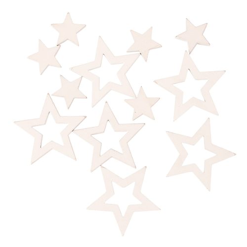Set decorativ de Crăciun stele din lemn 2-4 cm 12 buc. – Alb