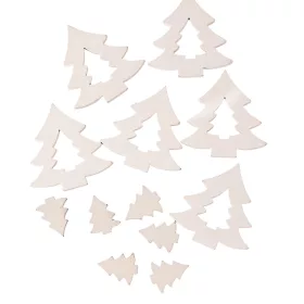   Set decorațiuni Crăciun, brazi din lemn, 2-4cm, 12 buc - Alb