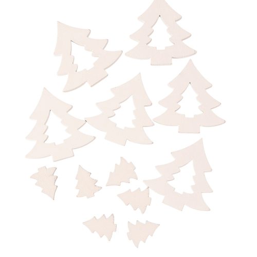 Set decorativ de Crăciun brazi din lemn 2-4 cm 12 buc. – Alb