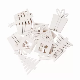   Set decorațiuni Crăciun, ornamente lemn mixte, 3 x 4cm, 12 buc - Alb