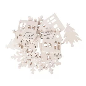   Set decorațiuni Crăciun, ornamente lemn mixte, 3.5-4.5cm, 12 buc - Alb