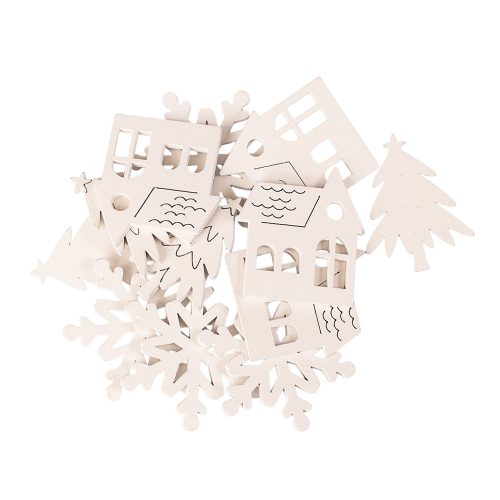 Set decorativ de Crăciun decorațiuni mixte din lemn 35 - 45cm 12 buc. – Alb