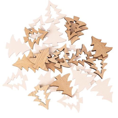 Set decorativ de Crăciun brazi din lemn 3 x 35 cm 24 buc. – Mix natur/alb