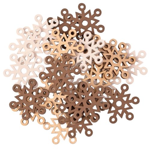 Set decorativ de Crăciun fulgi de zăpadă din lemn 4cm 24 buc. – Mix maro/alb