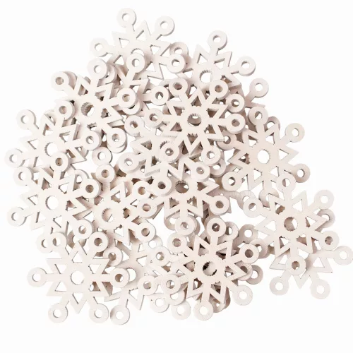 Set decorațiuni Crăciun, fulgi de nea din lemn, 4cm, 24 buc - Alb