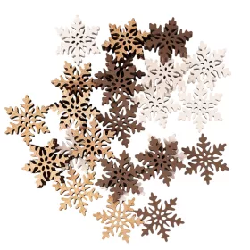   Set decorațiuni Crăciun, fulgi de nea din lemn, 2.5cm, 24 buc - Mix maro/alb