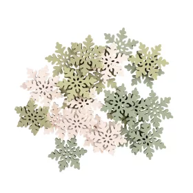   Set decorațiuni Crăciun, fulgi de nea din lemn, 3cm, 24 buc - Mix verde/alb