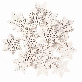   Set decorațiuni Crăciun, fulgi de nea din lemn, 3cm, 24 buc - Alb