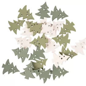   Set decorațiuni Crăciun, brazi din lemn, 3.5 x 3cm, 24 buc - Mix verde/alb