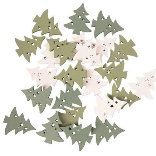 Set decorativ de Crăciun brazi din lemn 35 x 3cm 24 buc. – Mix verde/alb