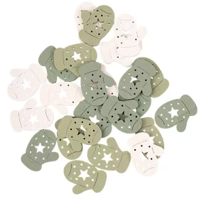   Set decorațiuni Crăciun, mănuși din lemn, 3.5 x 3cm, 24 buc - Mix verde/alb