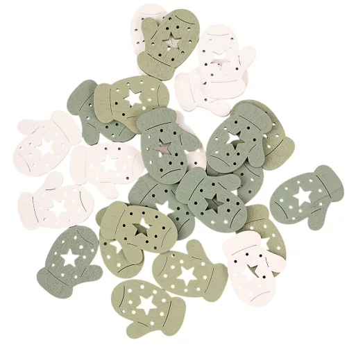 Set decorațiuni Crăciun, mănuși din lemn, 3.5 x 3cm, 24 buc - Mix verde/alb
