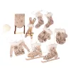 Set decorațiuni Crăciun, 6-10cm, cu agățătoare, fetru și lemn - Gri
