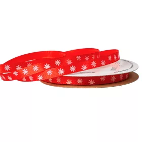 Panglică de satin cu fulgi de zăpadă 6mm x 20m - Roșu