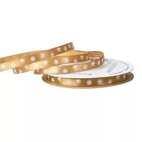   Panglică de satin cu fulgi de zăpadă 6mm x 20m - Maro auriu