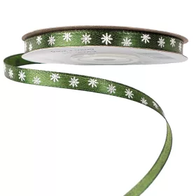   Panglică de satin cu fulgi de zăpadă 6mm x 20m - Verde închis