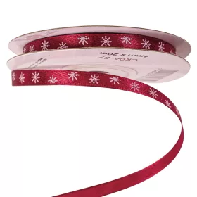 Panglică de satin cu fulgi de zăpadă 6mm x 20m - Bordo