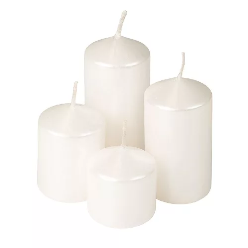 Set lumânări cilindrice de Advent în trepte, Ø40 x 40/55/70/85mm - Metalizat alb sidefat