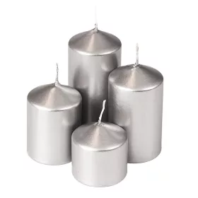  Set lumânări cilindrice de Advent în trepte, Ø40 x 40/55/70/85mm - Metalizat argintiu