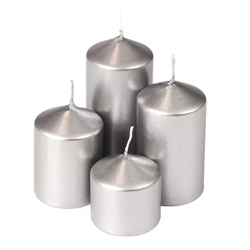 Set lumânări cilindrice de Advent în trepte, Ø40 x 40/55/70/85mm - Metalizat argintiu