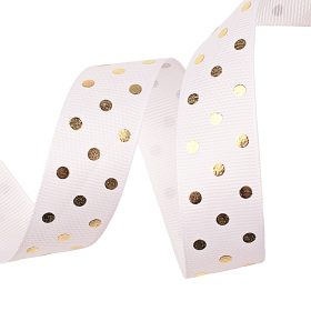 Panglică rips cu buline aurii 25mm x 20m - Alb