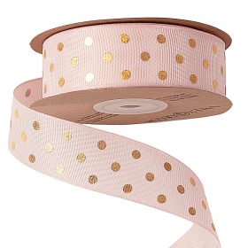 Panglică rips cu buline aurii 25mm x 20m - Roz Deschis