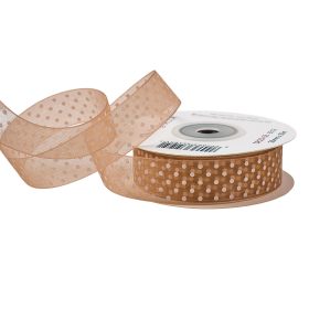 Panglică organza cu buline 25mm x 20m - Bej