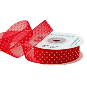 Panglică organza cu buline 25mm x 20m - Roșu