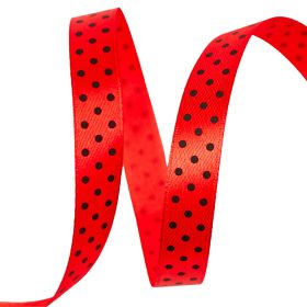 Panglică satinată cu buline negre 12mm x 20m - Roșu
