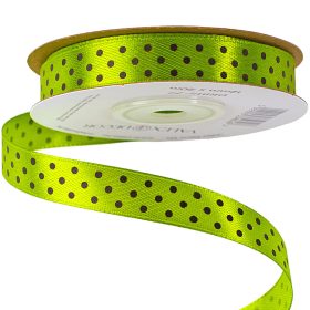 Panglică satinată cu buline negre 12mm x 20m - Verde ceai