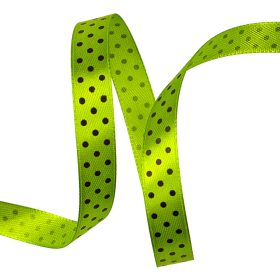 Panglică satinată cu buline negre 12mm x 20m - Verde ceai