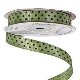   Panglică satinată cu buline negre 12mm x 20m - Verde mușchi