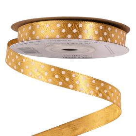 Panglică satinată albă cu buline 12 mm x 20 m - Auriu