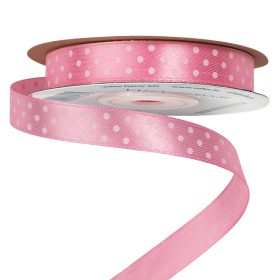 Panglică satinată cu buline albe 12mm x 20m - Roz