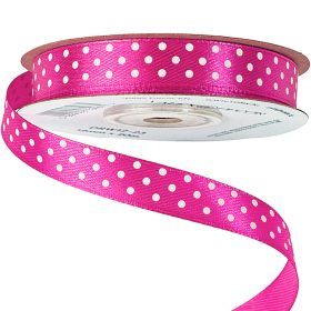 Panglică satinată cu buline albe 12mm x 20m - Roz închis