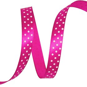 Panglică satinată cu buline albe 12mm x 20m - Roz închis