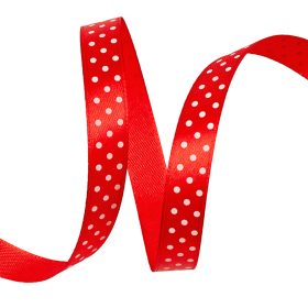 Panglică satinată cu buline albe 12mm x 20m - Roșu