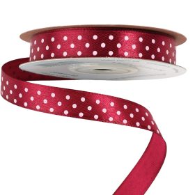 Panglică satinată cu buline albe 12mm x 20m - Wine red