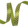 Panglică satinată cu buline albe 12mm x 20m – Verde măsliniu