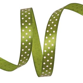   Panglică satinată cu buline albe 12mm x 20m - Verde măsliniu