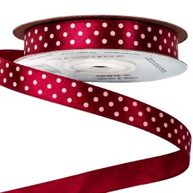 Panglică satinată cu buline albe 12mm x 20m - Bordo