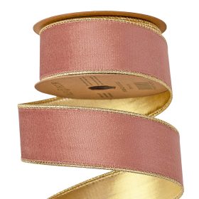 Panglică catifea Rose gold cu margine sârmă 38mm x 5m