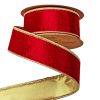 Panglică catifea cu margine sârmă 38mm x 5m – Roșu-Auriu