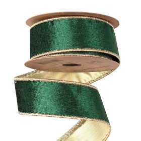 Panglică catifea verde cu margine sârmă 38mm x 5m