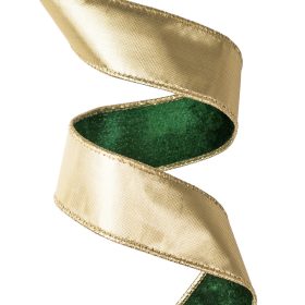 Panglică catifea verde cu margine sârmă 38mm x 5m