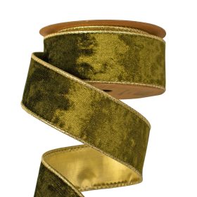 Panglică catifea verde mușchi cu margine sârmă 38mm x 5m