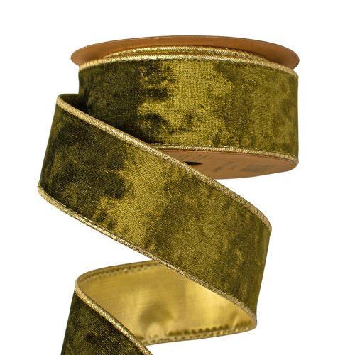 Panglică catifea verde mușchi cu margine sârmă 38mm x 5m