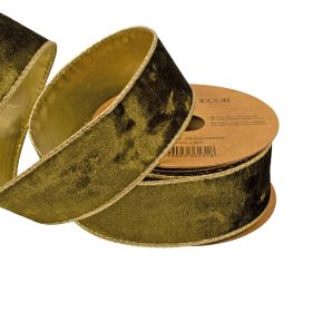 Panglică catifea verde mușchi cu margine sârmă 38mm x 5m