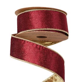 Panglică catifea bordo cu margine sârmă 38mm x 5m